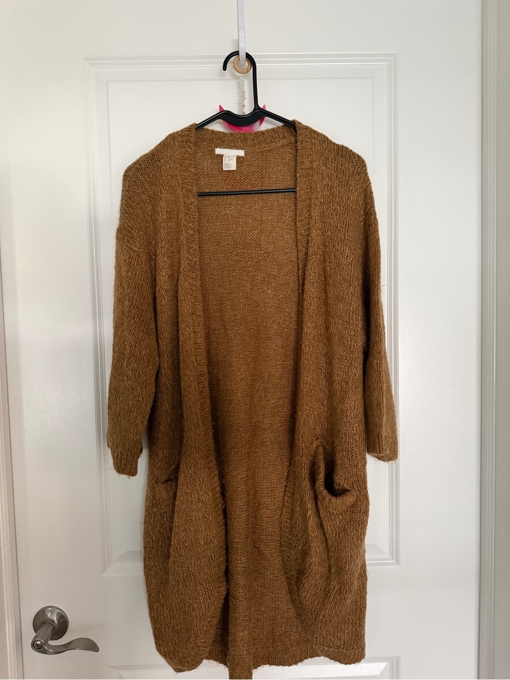 H&M Open-Front Long Cardigan in Brown